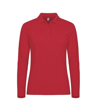 Womens/ladies Manhattan Long-sleeved Polo Shirt Red Clique