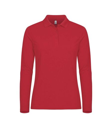 Womens/ladies Manhattan Long-sleeved Polo Shirt Red Clique