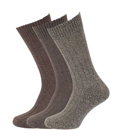 Mens Wool Blend Socks With Wool Padded Sole (Pack Of 3) (Shades of Brown) - UTMB156