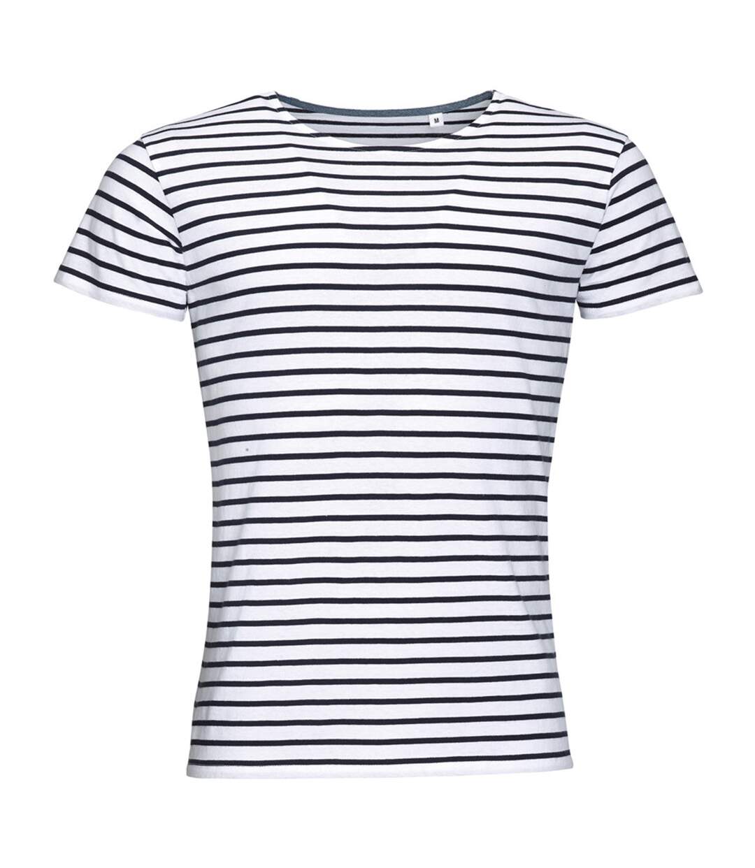 Miles t-shirt rayé à manches courtes homme blanc / bleu marine SOLS-1