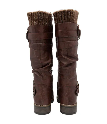 Womens/ladies Juniper Knitted Knee-high Boots Brown Lotus Shoes