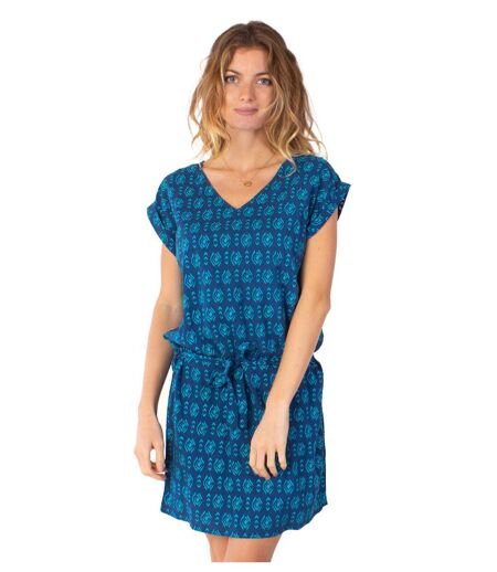 Robe courte fluide SALMA imprimé ethnique bleu Coton Du Monde