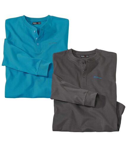 Pack of 2 Men's Turquoise & Grey Long-Sleeved Tops