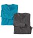Pack of 2 Men's Turquoise & Grey Long-Sleeved Tops
