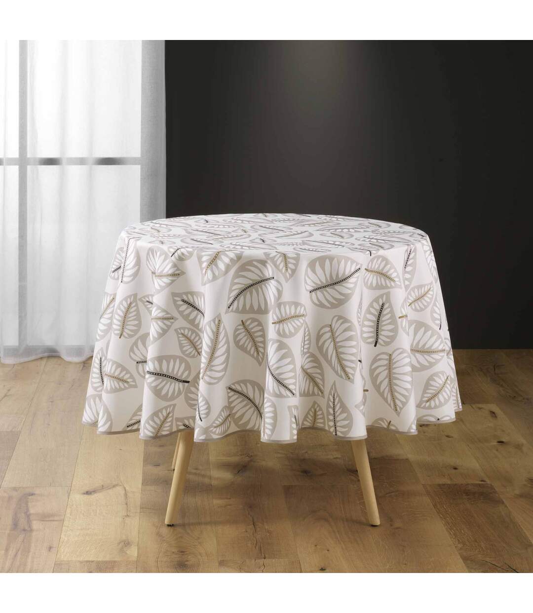 Nappe Antitache Ronde Imprimé Alma 180cm Naturel-1