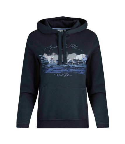 Womens/ladies topaz horse eco friendly pullover hoodie navy Weird Fish