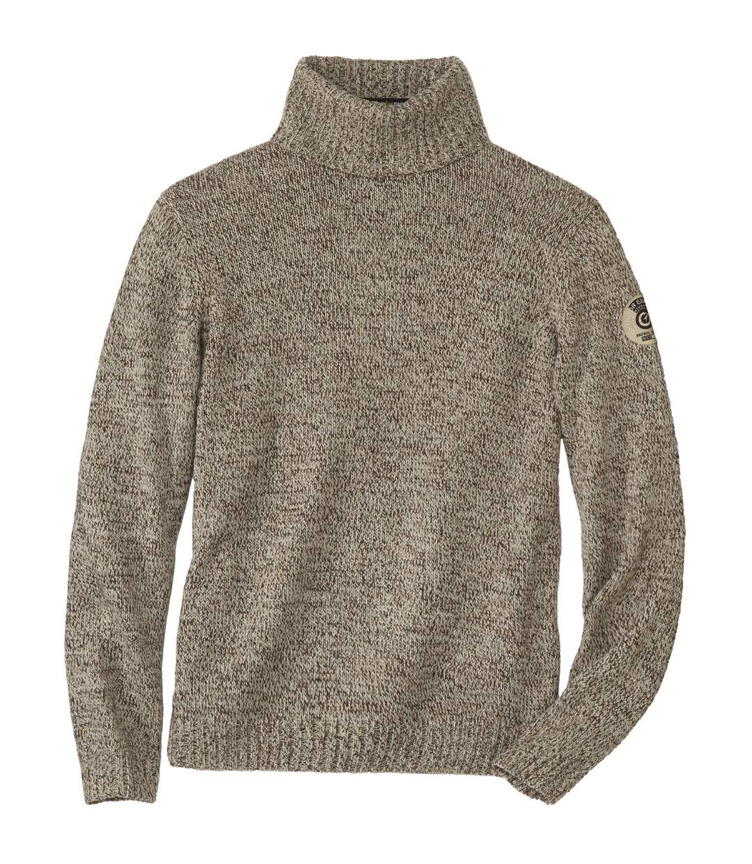 Trykotowy, melanżowy sweter z golfem-5