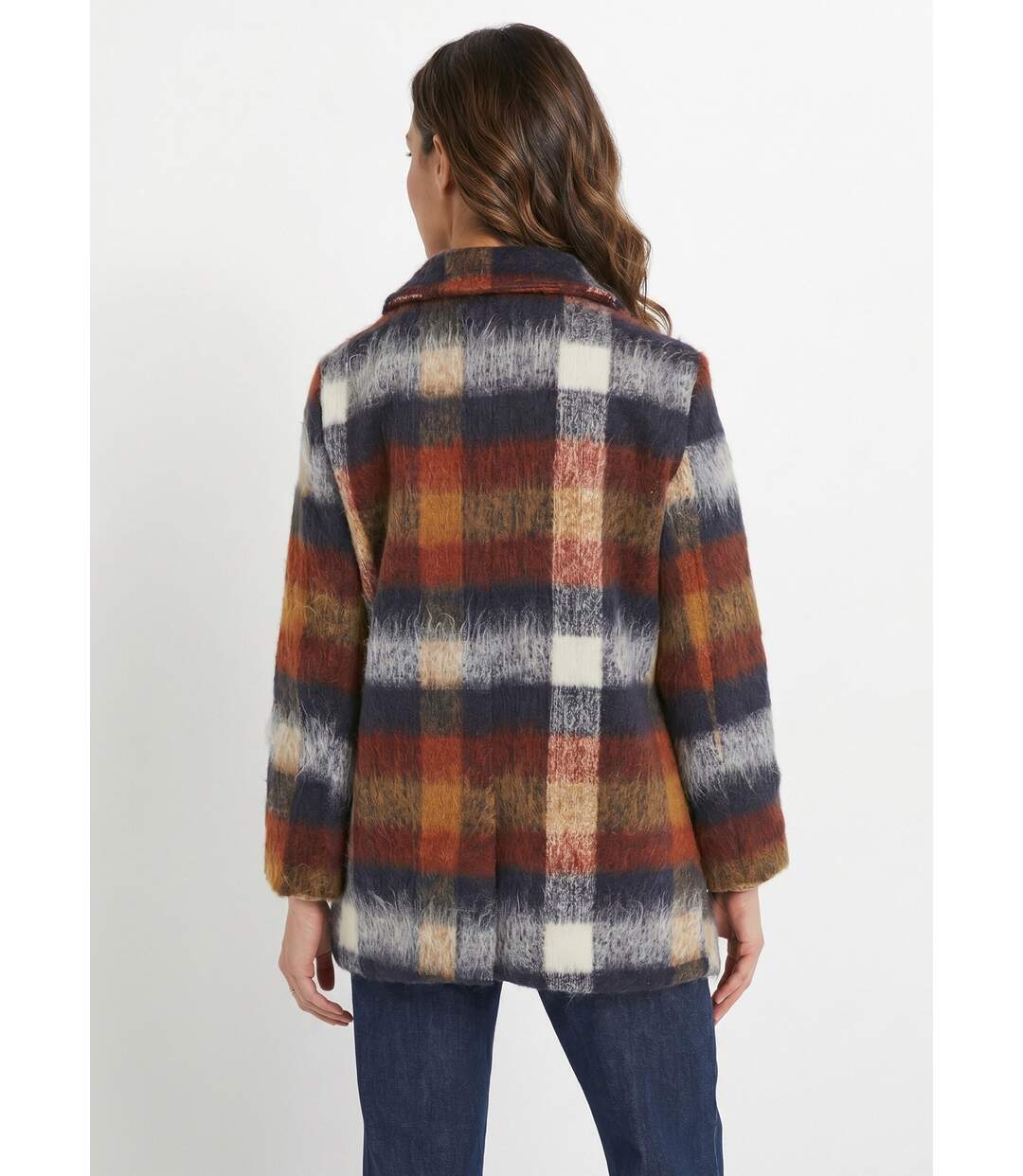 Manteau caban chaud tissu carreaux laine-2