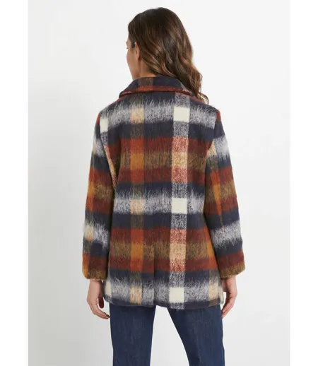 Manteau caban chaud tissu carreaux laine
