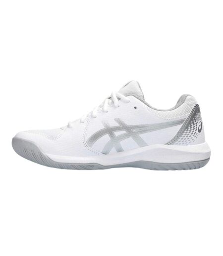 Womens/ladies Gel Dedicate 8 Tennis Shoes White Silver Asics