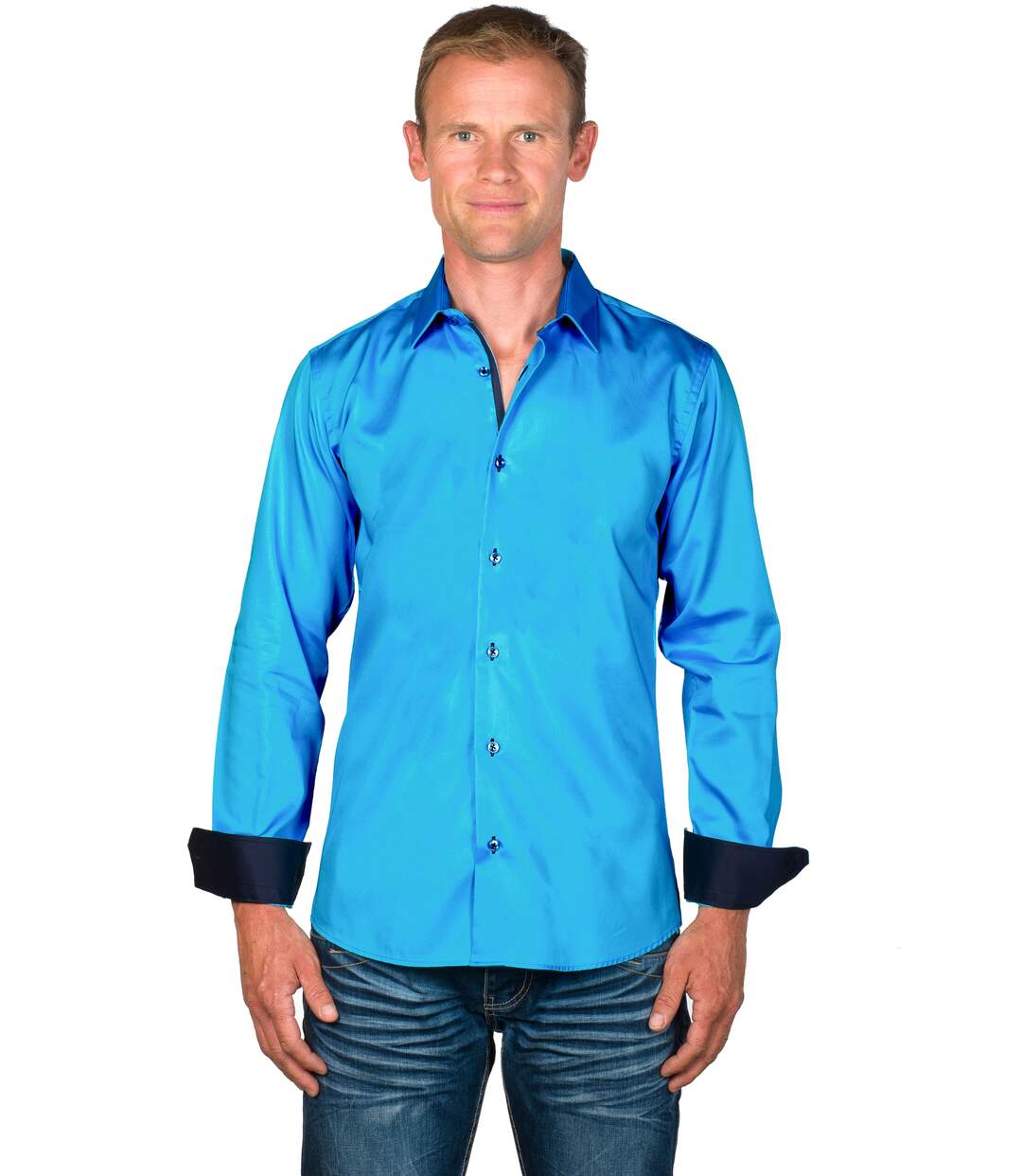 Chemise Coupe Ajustée Coton Turquoise Ethan-1