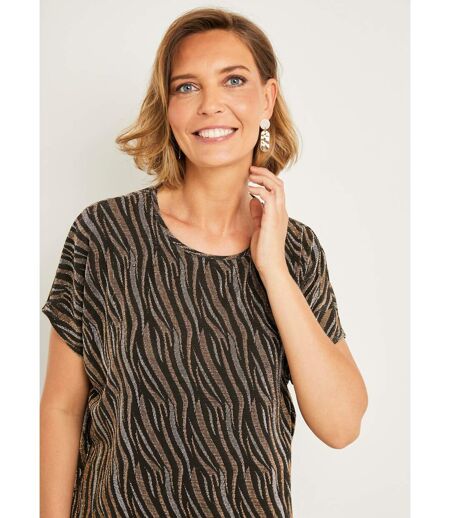 T-shirt court maille brillante jacquard dentelle