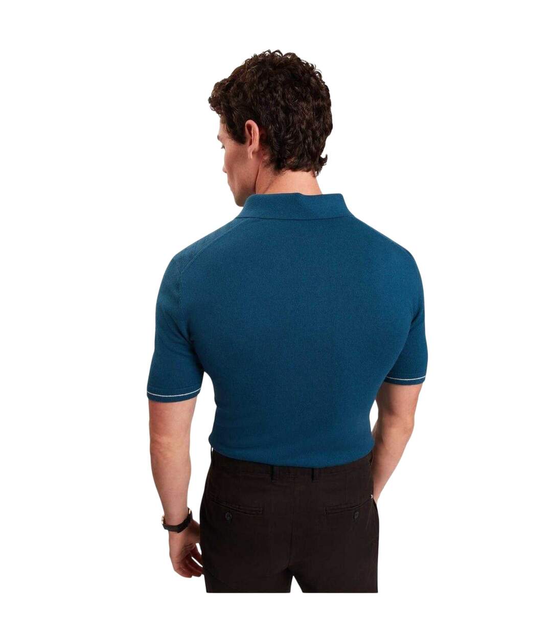 Mens Chevron Knitted Short-sleeved Polo Shirt Navy Ted Baker-3