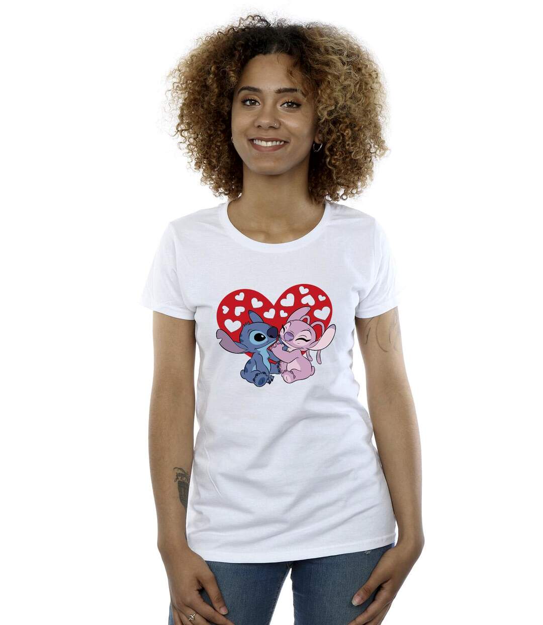 Disney T-shirt en coton Femmes/Ladies Lilo & Stitch Hearts (Blanc) - UTBI25702-2