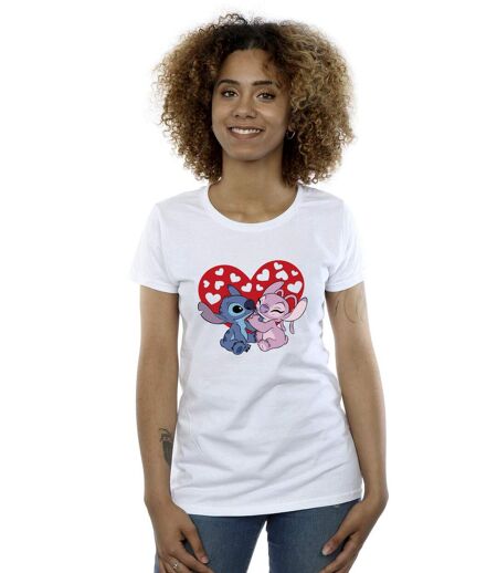 Disney T-shirt en coton Femmes/Ladies Lilo & Stitch Hearts (Blanc) - UTBI25702