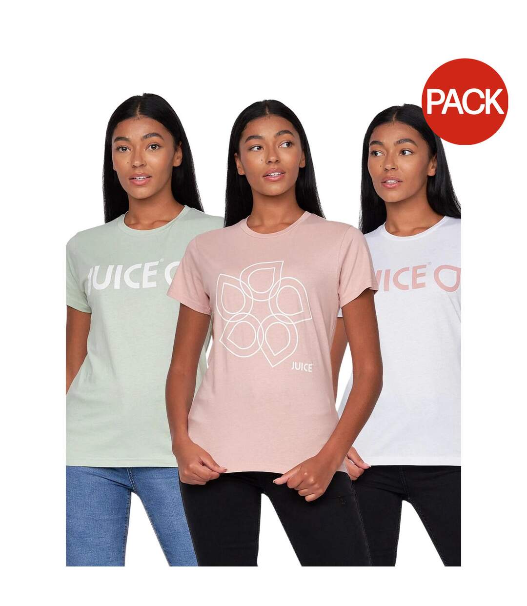 Lot De 3  T-shirts Laymere Femme Blanc Vert De Gris Clair Rose Juice-2