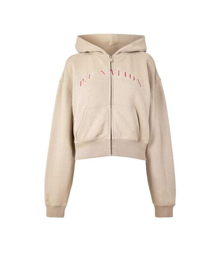 Womens/ladies Eastside Cropped Fleece Jacket Oxford Tan PE Nation
