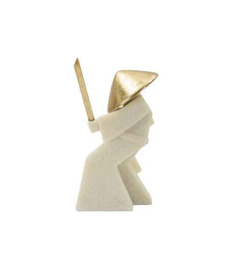 Statuette Déco Samouraï Toku 24cm Blanc & Or