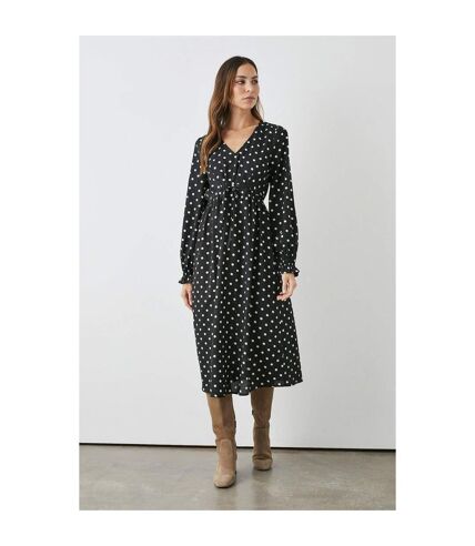 Principles Womens/Ladies Spotted Waist Tie Midi Dress (Black) - UTDH6428
