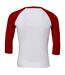 Unisex adult 3/4 sleeve baseball t-shirt white/red Canvas