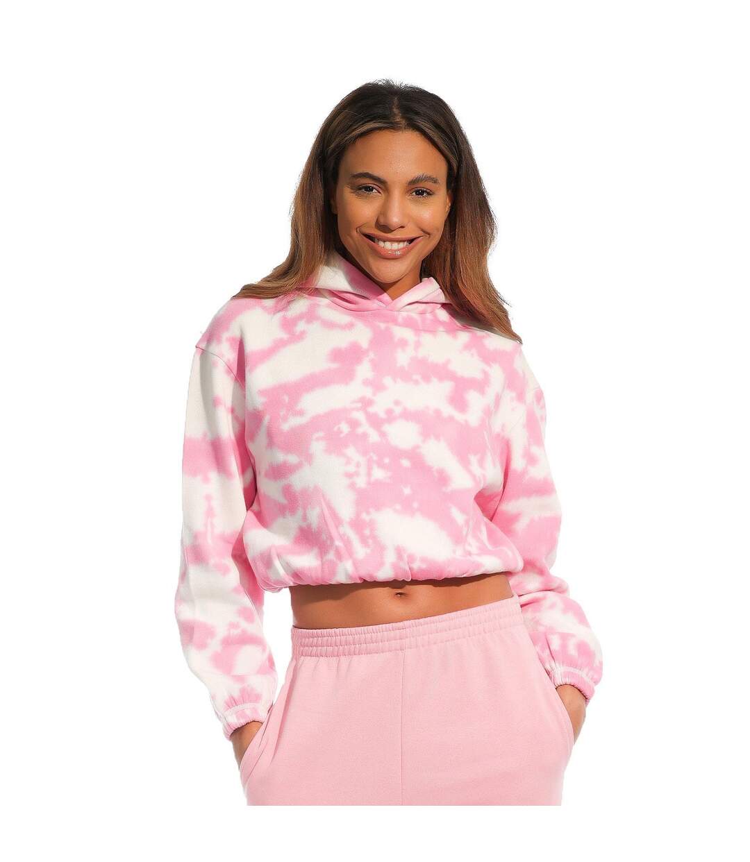 Sweat court à capuche femme rose clair Light And Shade