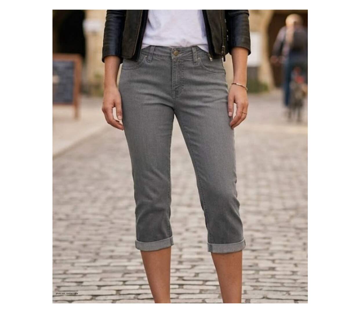 MAYFLOWER 110076U001 - Pantacourt 5 poches pour femme : le confort du denim stretch gris double stone-1