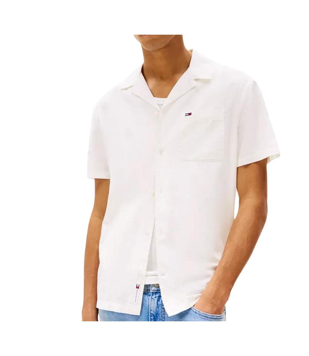 Chemisette blanche homme tommy hilfiger linen blend camp-aruba - l-1