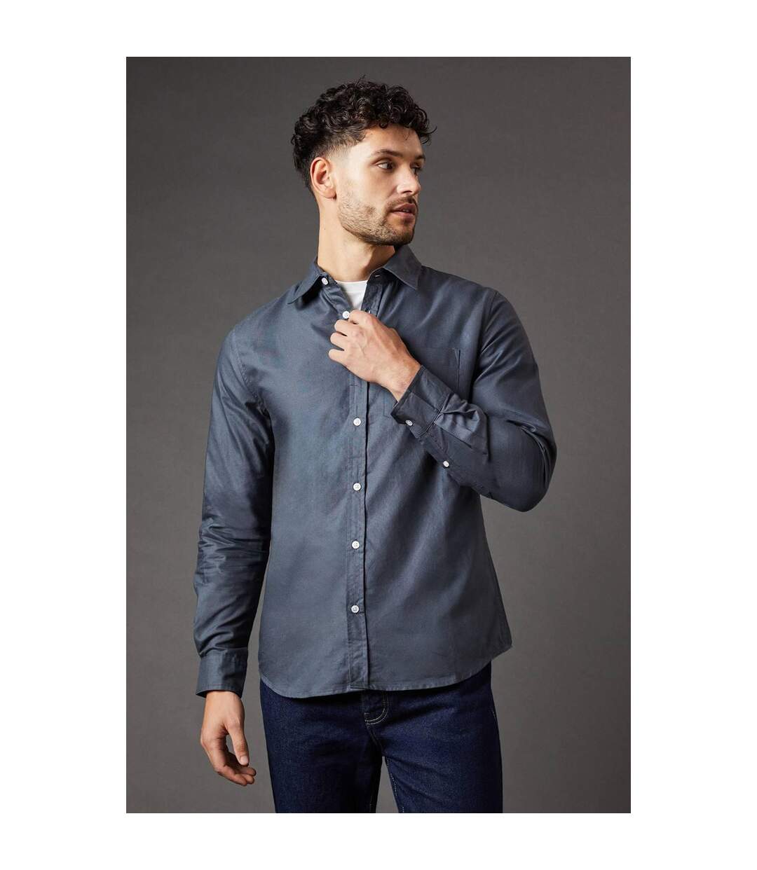 Mens chest pocket long-sleeved formal shirt grey Burton-1