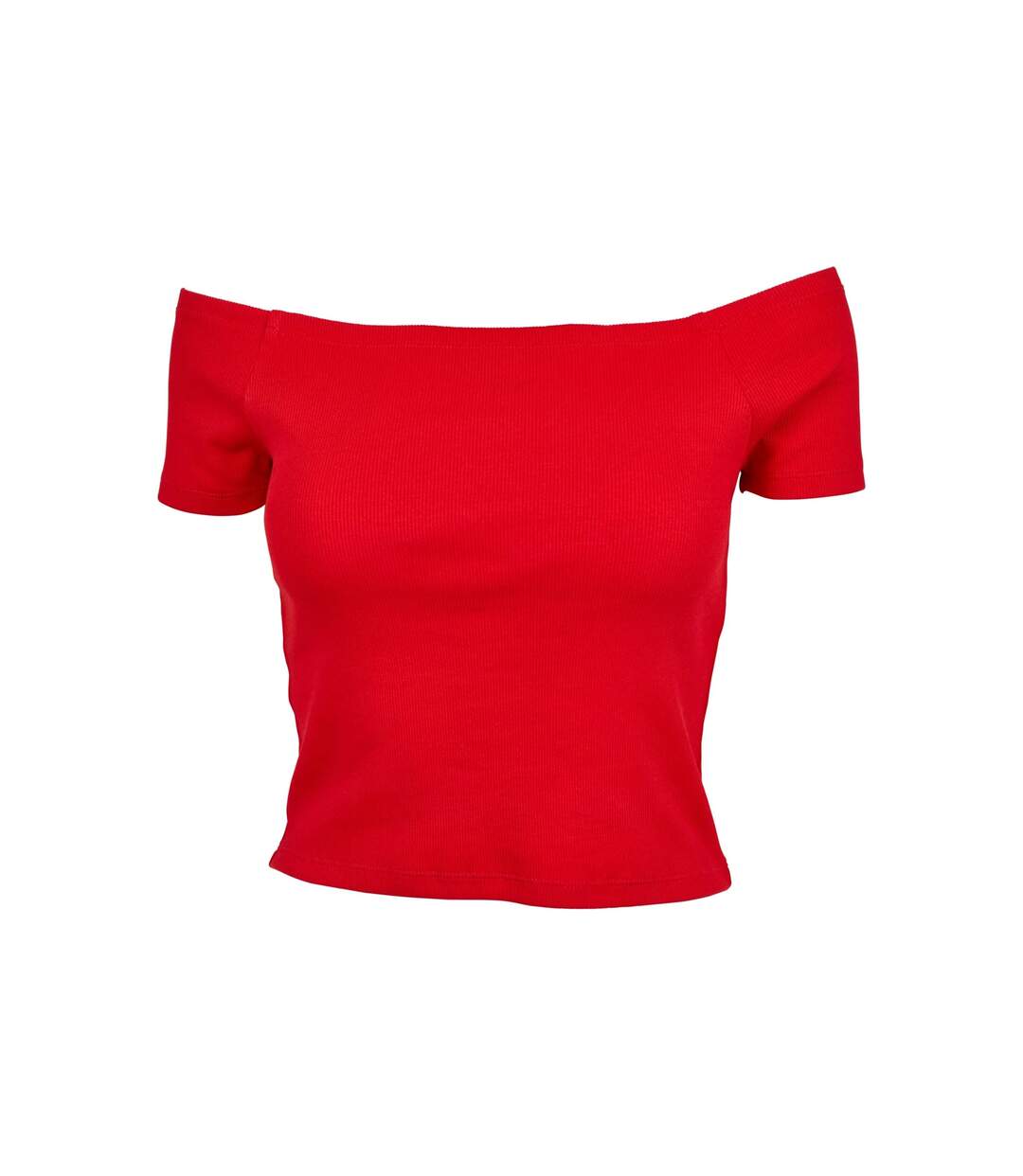 Womens/ladies Ribbed Off Shoulder T-shirt Fire Red Urban Classics-1