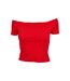 Womens/ladies Ribbed Off Shoulder T-shirt Fire Red Urban Classics-1