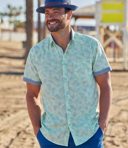 Men's Green Palm Print Summer Shirt 