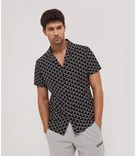 Chemise homme ajustée manches courtes imprimé abstrait noir à Col chemise