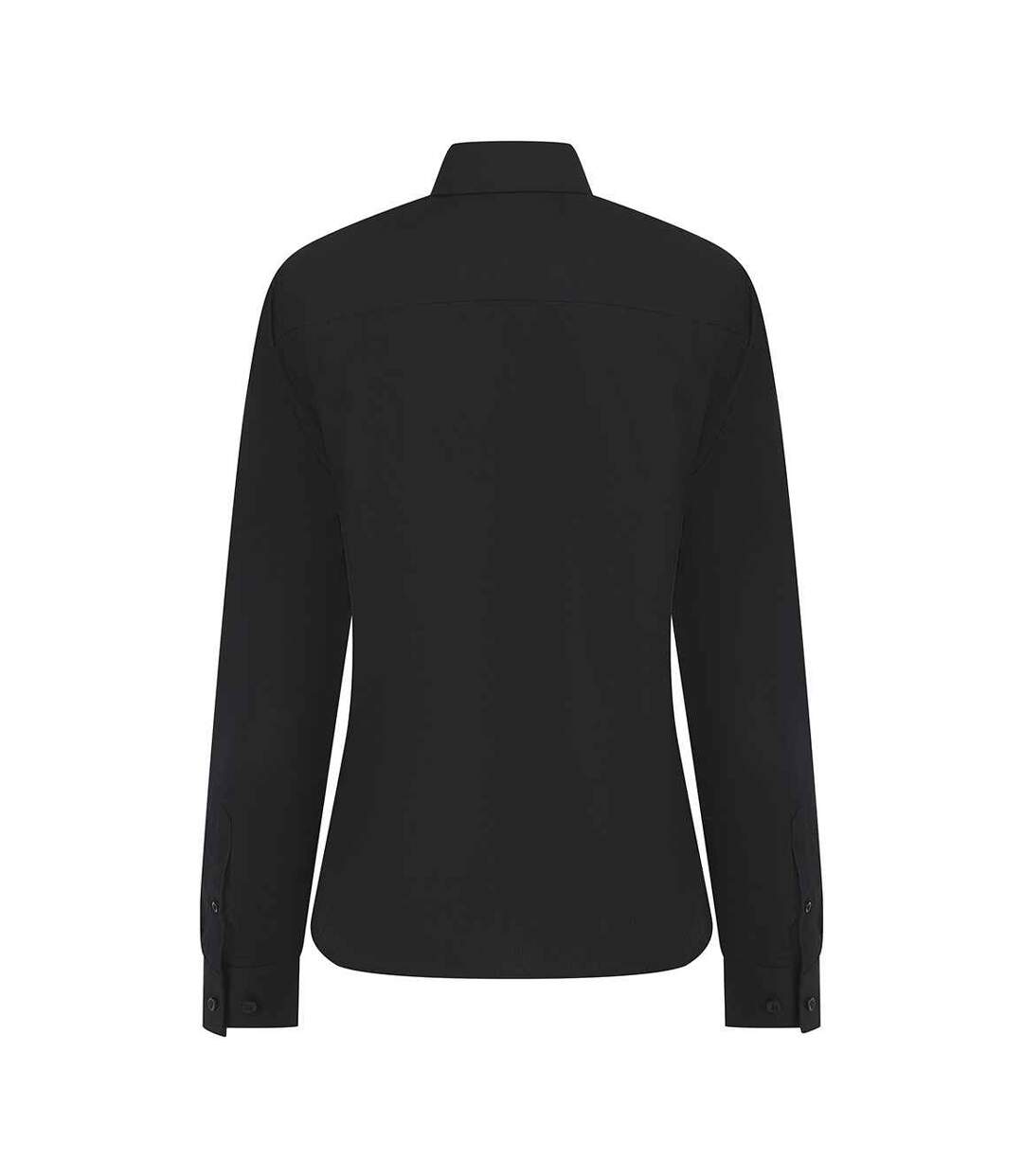 Womens/ladies Cotton Coolplus Long-sleeved Formal Shirt Black Henbury-2