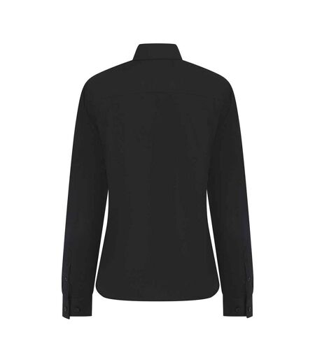 Womens/ladies Cotton Coolplus Long-sleeved Formal Shirt Black Henbury