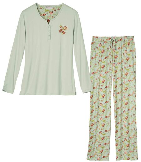 Women's Floral Pyjamas - Pale Green