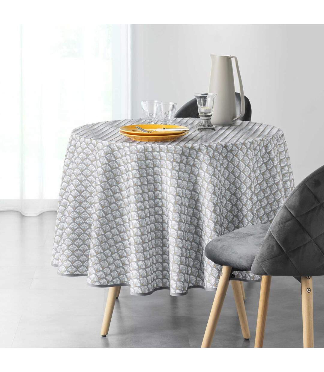 Nappe Ronde Imprimée Artchic 180cm Blanc-3