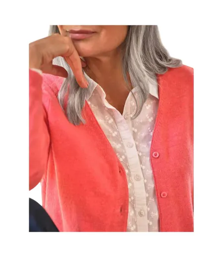 Womens/ladies Cashmere V Neck Classic Cardigan Coral Pink WoolOvers