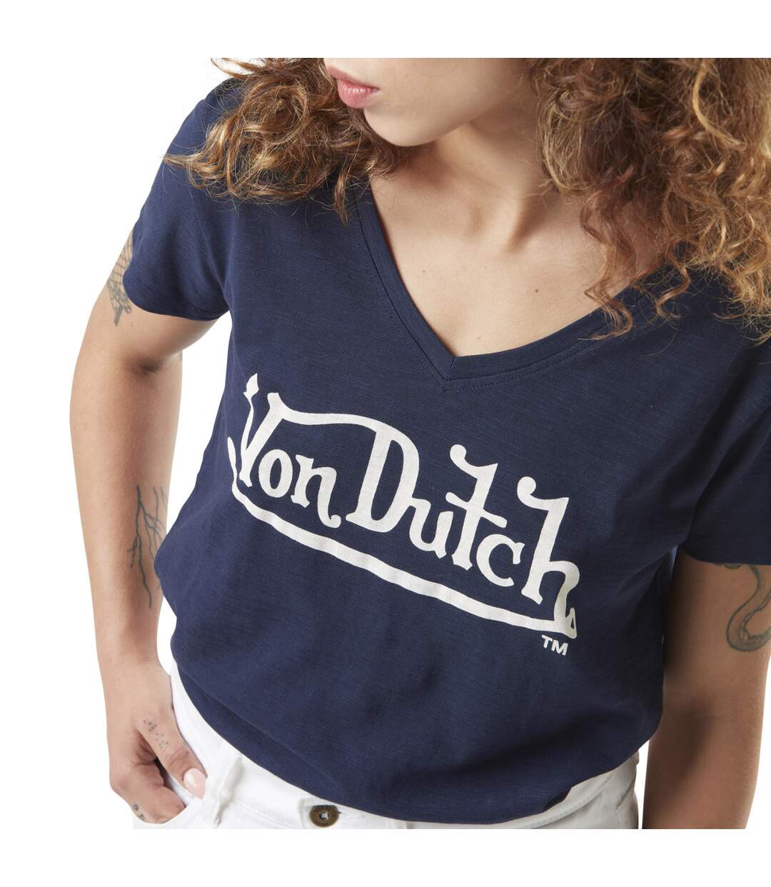 T-shirt femme col rond en slub coton avec print devant Slub Vondutch