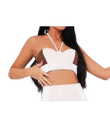 Womens/ladies Colour Block Halter Neck Bralette Beige Missy Empire