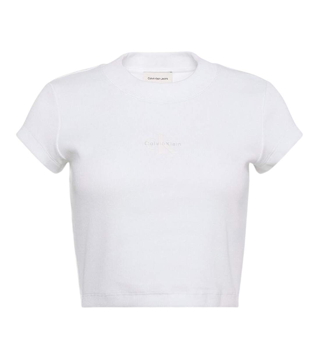 Womens/ladies Mono Logo Ribbed Crop Top White Calvin Klein-2