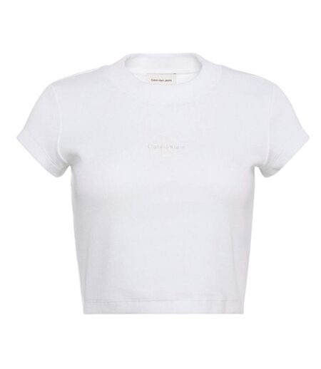 Womens/ladies Mono Logo Ribbed Crop Top White Calvin Klein