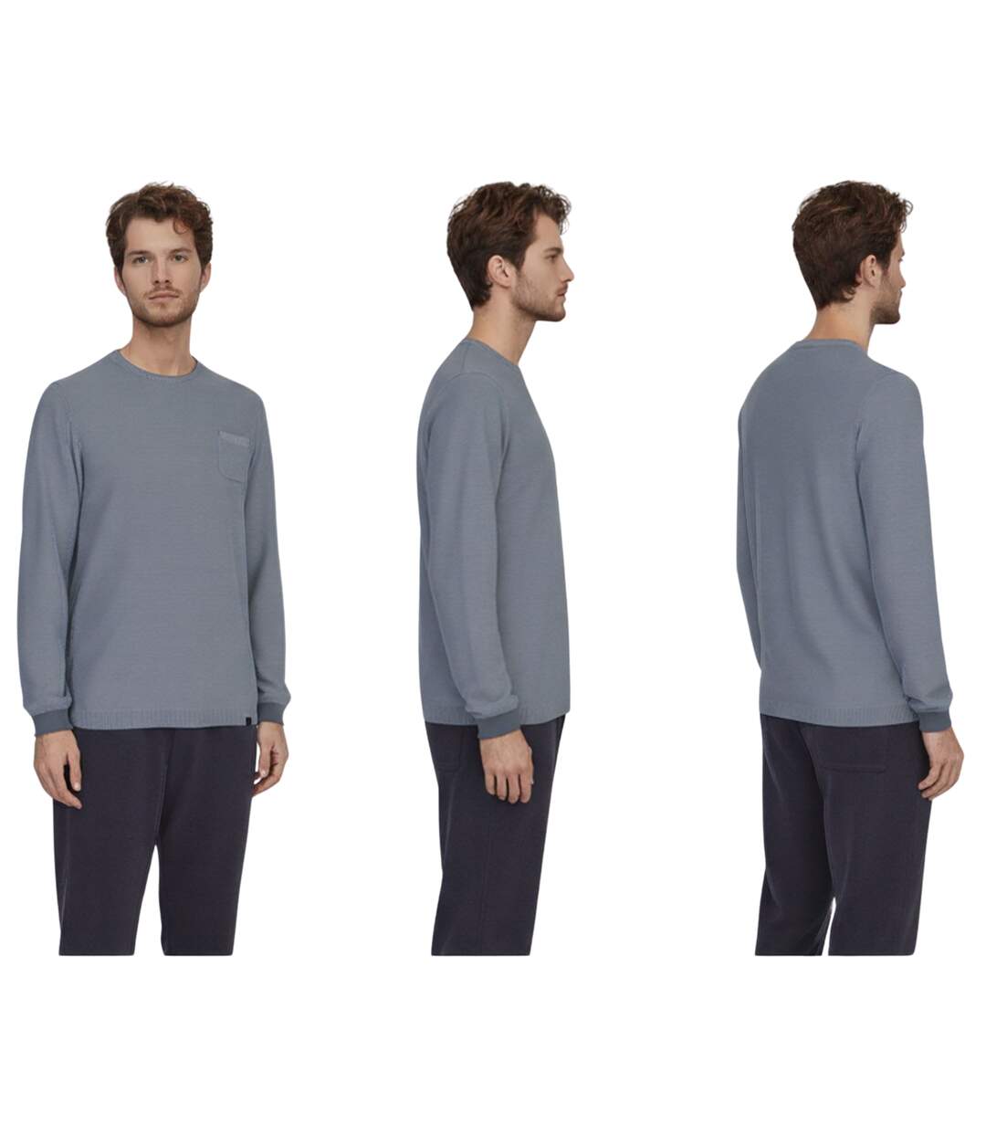 Pull en coton bleu confortable pour homme - Style décontracté et élégant au quotidien-2