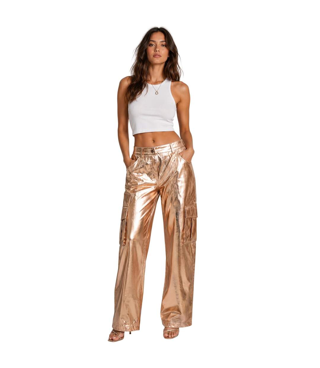 Pantalon À Poches Motif/style Métallisé Femme Rose Doré AmyLynn-4