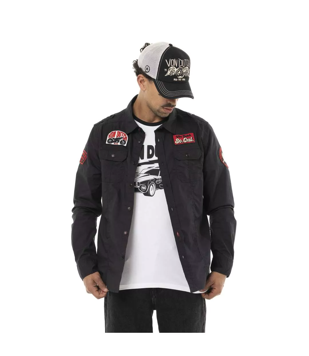 Chemise homme manches longues en popeline patchs et logo dos Pick Vondutch-1