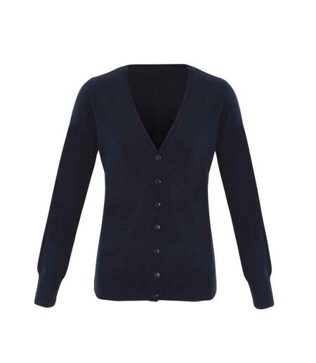 Womens/ladies Essential Acrylic V Neck Cardigan Navy Premier