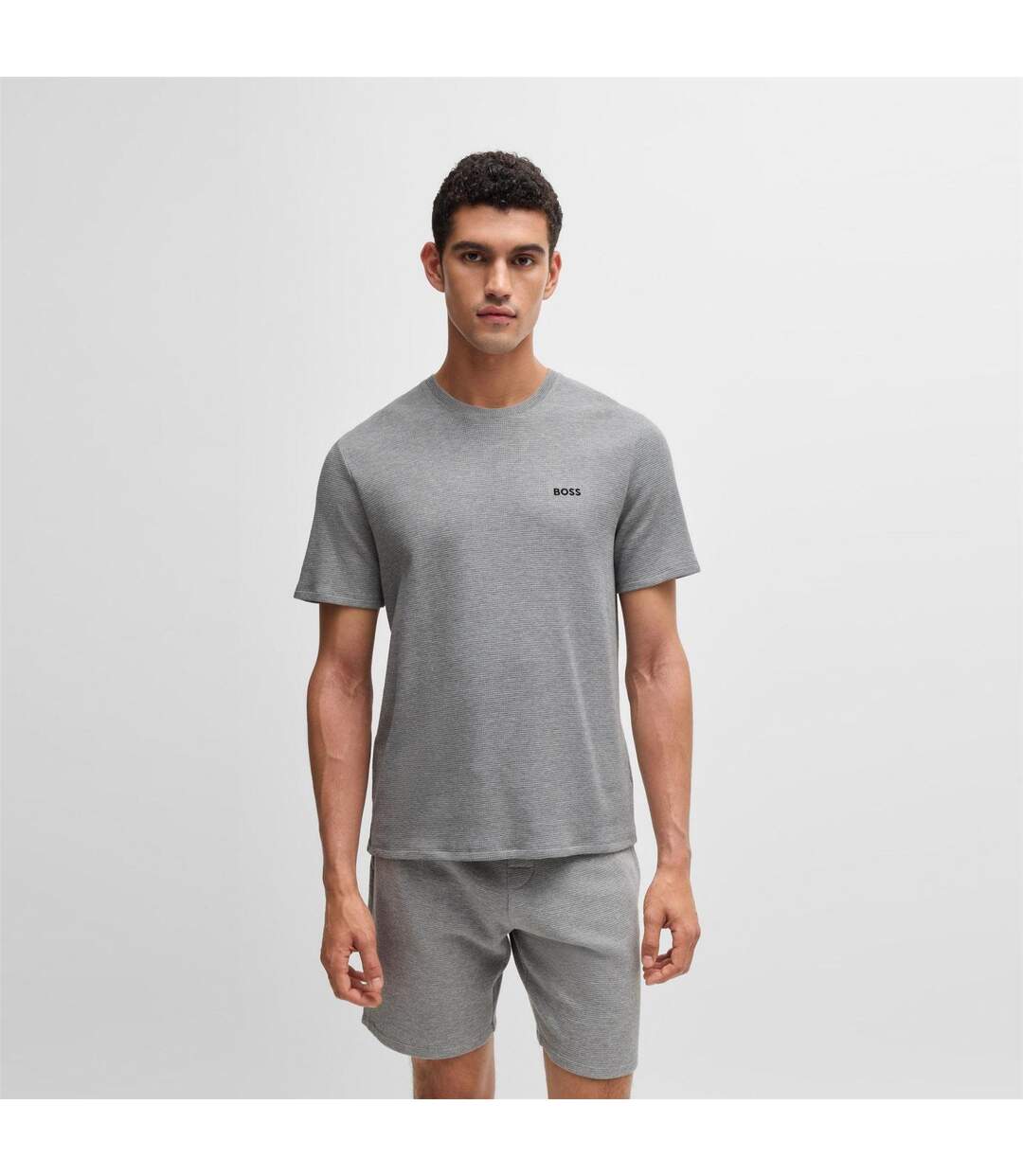 Mens Waffle Relaxed Fit Shorts Grey Boss-4