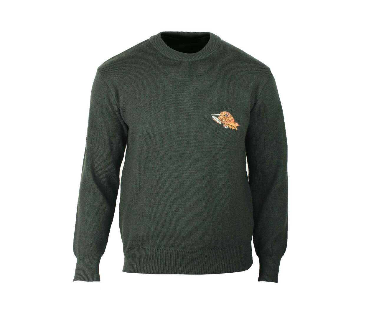 Pull Ras du Cou Homme Ledertys Kaki avec Broderie Bécasse-2