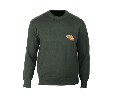 Pull Ras du Cou Homme Ledertys Kaki avec Broderie Bécasse