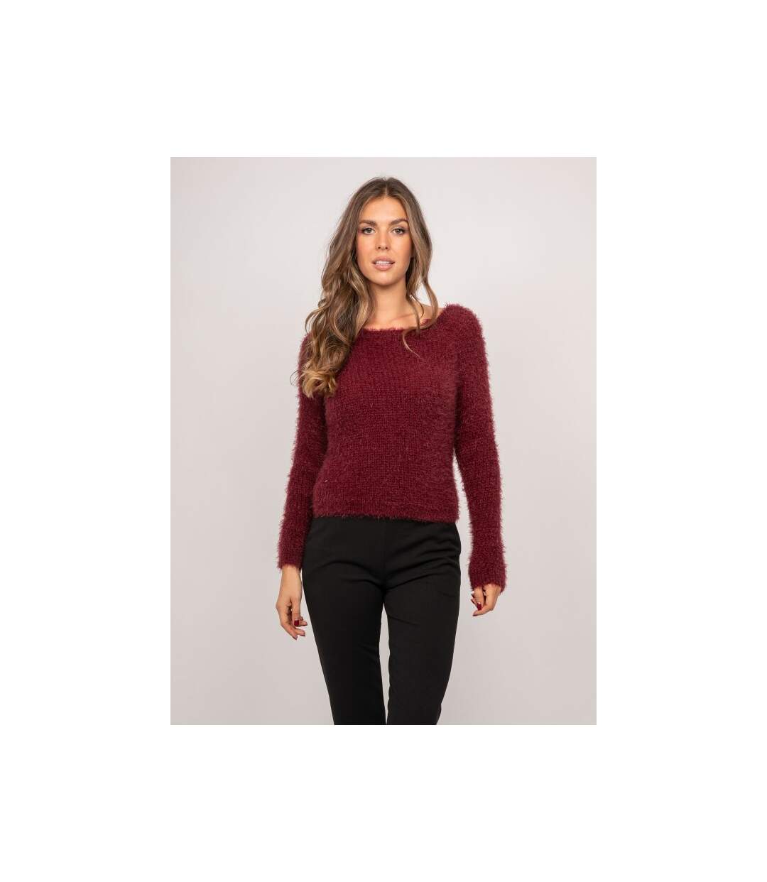 Pull court en maille poilue encolure dégagée KYNAELLE - Dona X Lisa-1