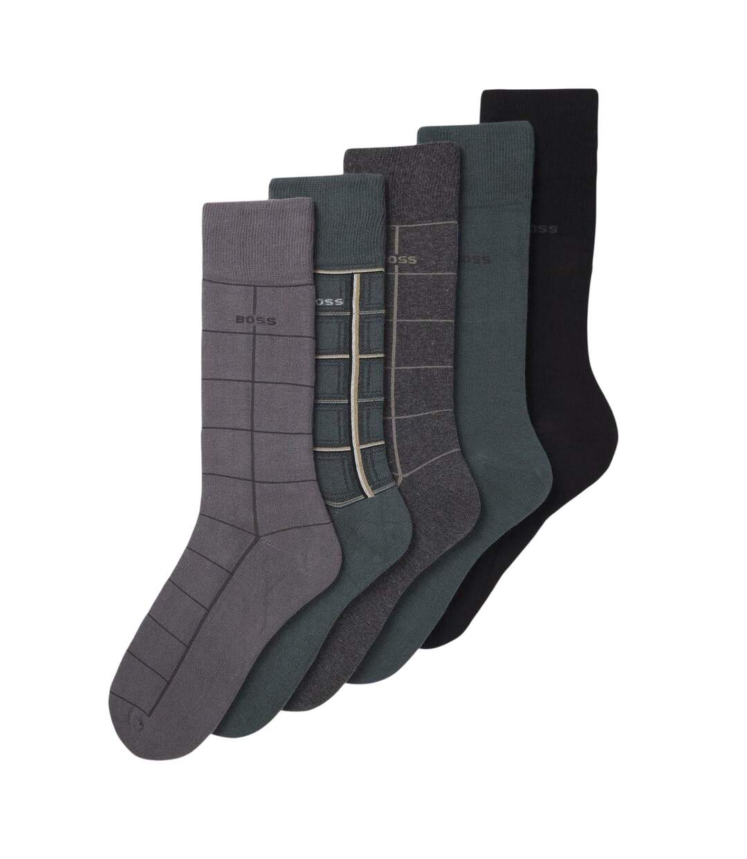 Pack Of 5  Mens Crew Socks  Green Boss-3
